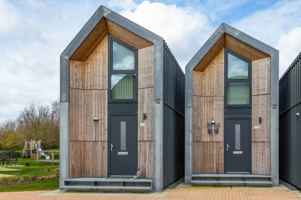 Tiny houses in the Netherlands Nijkerk, Netherlands,March 12, 2020: Eco friendly tiny houses in NIjkerk. 39 square meters surface for a sustainable living. tiny house photos stock pictures, royalty-free photos & images