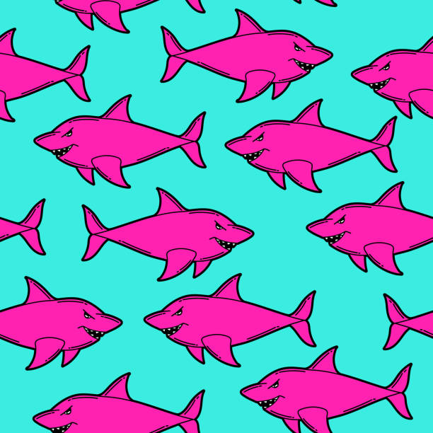 istock Seamless pattern with cartoon sharks. Urban colorful teenage creative background. 1213006144
