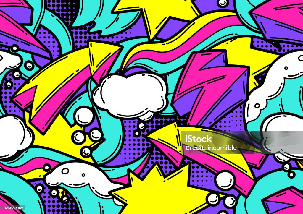 Seamless Pattern With Cartoon Decorative Elements Urban Colorful Teenage  Creative Background Stock Illustration - Download Image Now - iStock