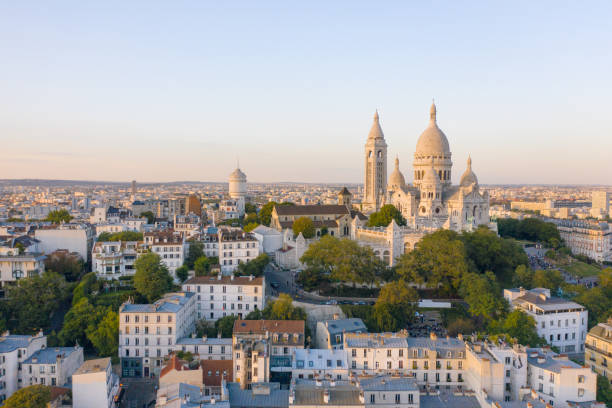 Aerial view of Montmartre and Sacre Coeur Basilica stock photo