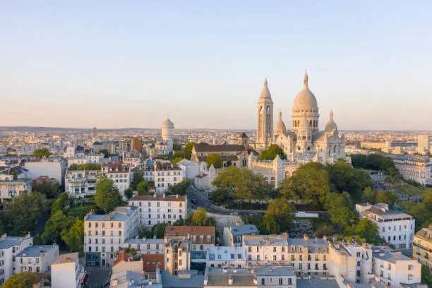 Aerial view of Montmartre and Sacre Coeur Basilica
