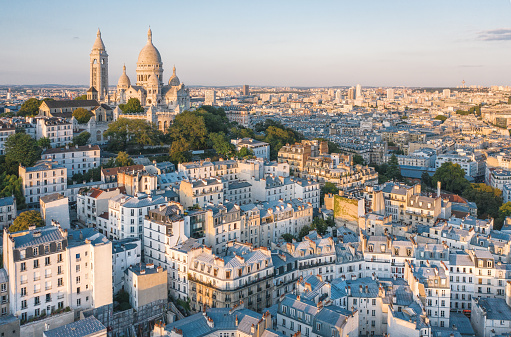 Aerial view of Montmartre and Sacre Coeur Basilica