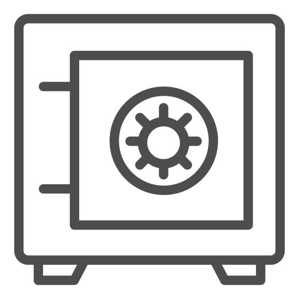 Safe line icon. Bank money savings, metallic box symbol, outline style pictogram on white background. Banking or business sign for mobile concept and web design. Vector graphics. Safe line icon. Bank money savings, metallic box symbol, outline style pictogram on white background. Banking or business sign for mobile concept and web design. Vector graphics coin outline stock illustrations