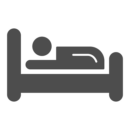 Bed solid icon. Place for sleep, furniture object symbol, glyph style pictogram on white background. Hotel business sign for mobile concept and web design. Vector graphics