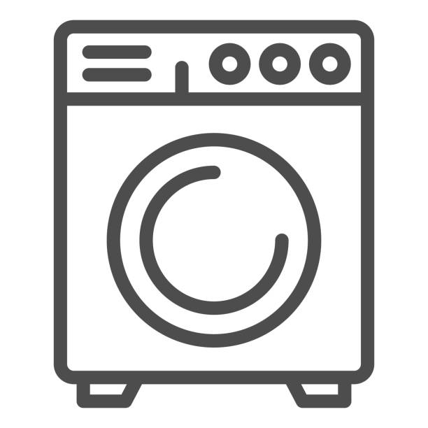 ilustrações de stock, clip art, desenhos animados e ícones de washer line icon. washing machine, device to wash clothes symbol, outline style pictogram on white background. household appliances sign for mobile concept and web design. vector graphics. - stock clip art icon