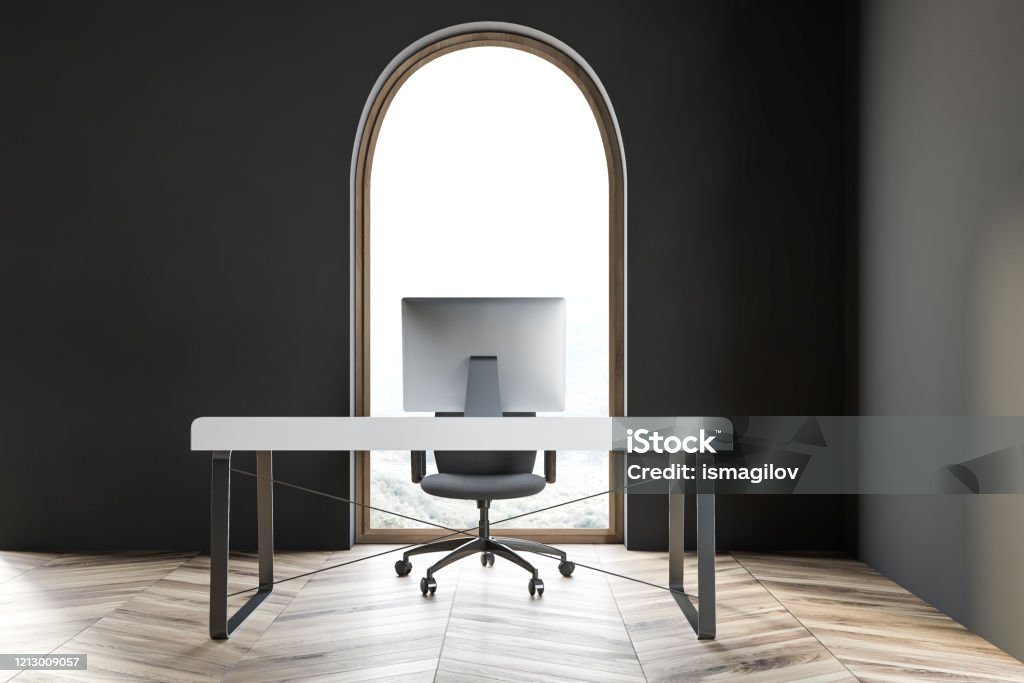 Boss Private Computer Room Black Boss Office Interior With Computer Stock Photo - Download Image ...