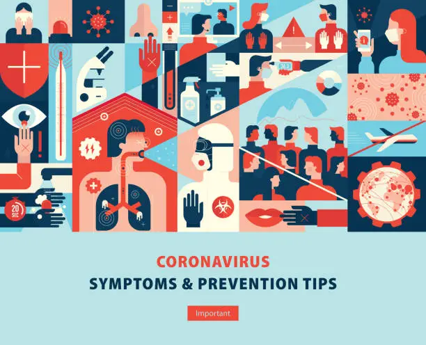 Vector illustration of Coronavirus Symptoms And Prevention Tips Template Cover