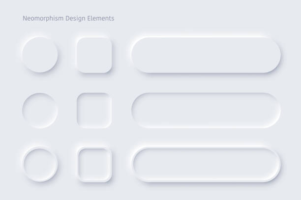 Vector neomorphism design white buttons or slider Vector editable neomorphic buttons set. Sliders for  websites, mobile menu, navigation and apps. Simple elegant Neomorphism trendy 2020 designs element UI components isolated on white background push button stock illustrations