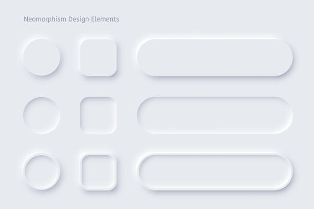 Vector neomorphism design white buttons or slider Vector editable neomorphic buttons set. Sliders for websites, mobile menu, navigation and apps. Simple elegant Neomorphism trendy 2020 designs element UI components isolated on white background computer keyboard keys stock illustrations