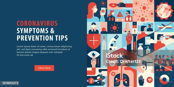 Coronavirus Symptoms And Prevention Tips Web Banner Stock Illustration - Download Image Now