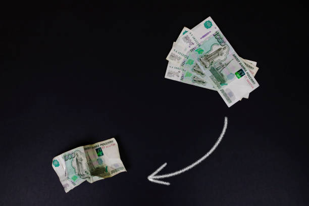 istock Smooth and wrinkled banknotes Russian Rubles top view 1213013952