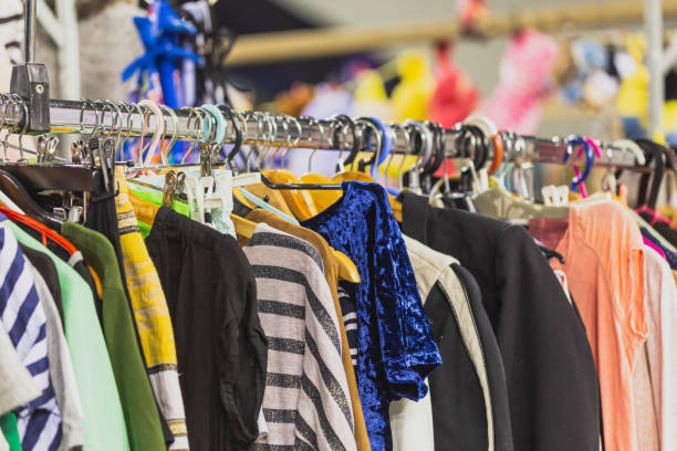 istock Second-hand clothing on market 1213013997