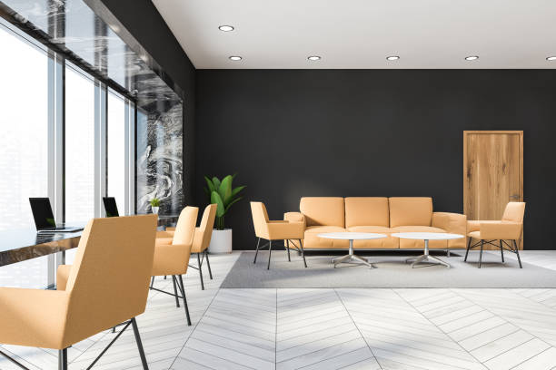 istock Gray and marble office lounge interior 1213015746