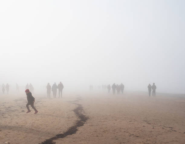 istock Walking people in dense fog on the coast 1213019072