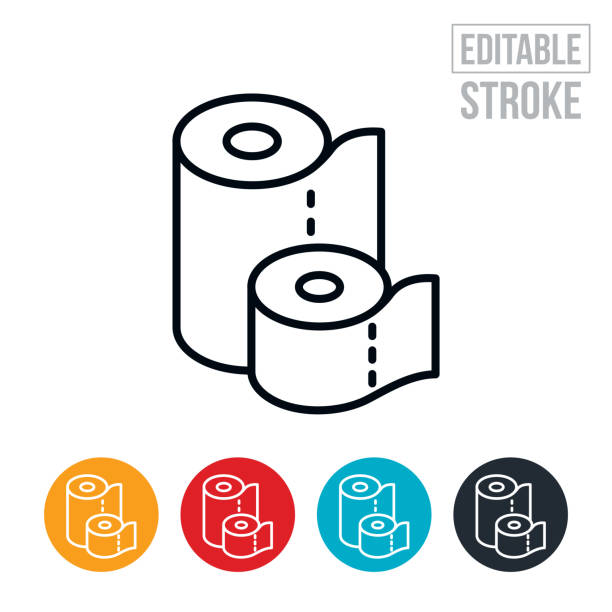 Paper Towels and Toilet Paper Thin Line Icon - Editable Stroke An icon of a roll of toilet paper and a roll of paper towels. The icon includes editable strokes or outlines using the EPS vector file. paper towel stock illustrations