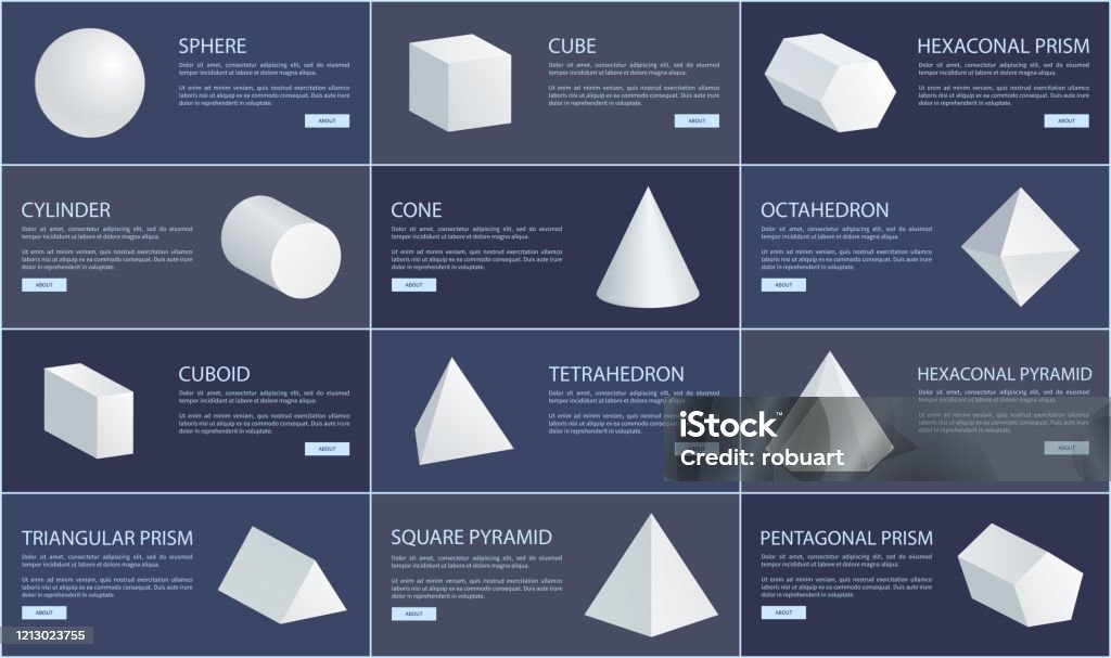 Sphere And Cube Cone And Cuboid Geometric Set Stock Illustration ...