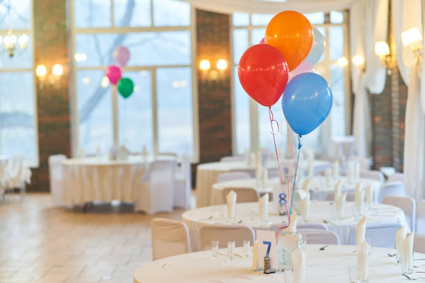 istock Three multi-colored balloons on holiday. Close-up balloons at an event 1213025762