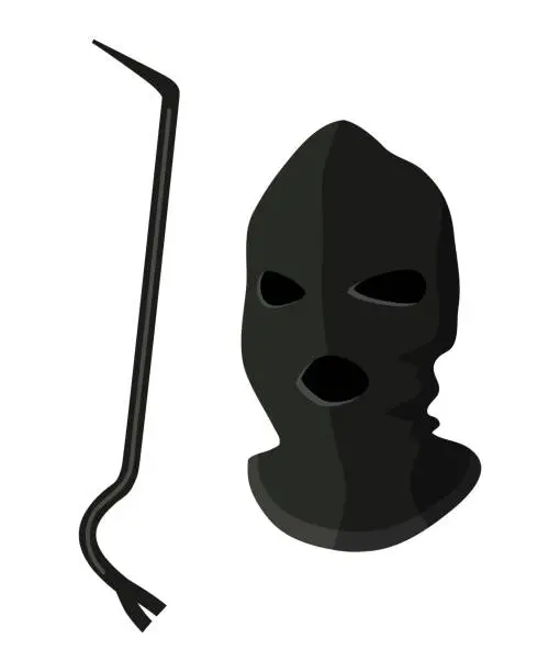 Vector illustration of Vector illustration black mask thief, tire iron