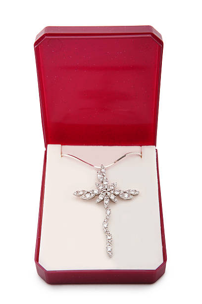 istock Silver necklace with cross pendant 121302807