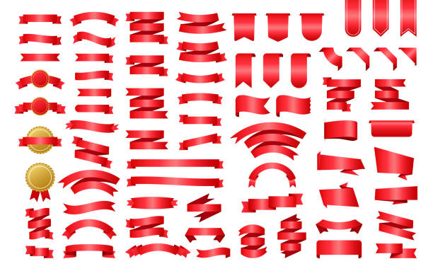 Red Ribbon banner. Ribbons, great design for any purposes. Royal ribbon. Decoration element. Medal set. Discount banner promotion template. Discount sticker. Vector stock illustration. Red Ribbon banner. Ribbons, great design for any purposes. Royal ribbon. Decoration element. Medal set. Discount banner promotion template. Discount sticker. Vector stock illustration nobility stock illustrations