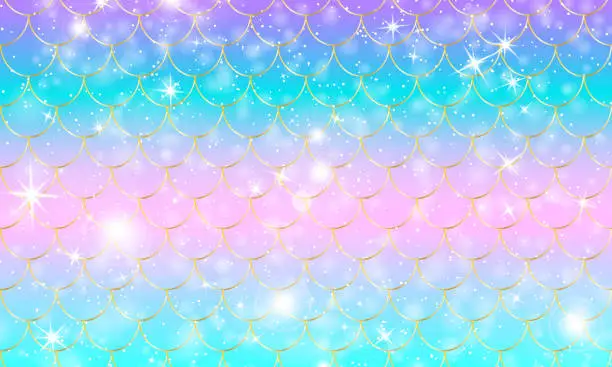 Vector illustration of Mermaid scales. Fish squama. Rainbow pattern.