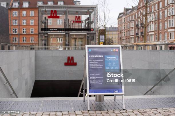 Coronavirus Information Sign At Metro Station In Copenhagen Denmark Stock Photo - Download Image Now