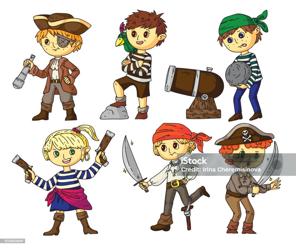 Little Pirates Funny Cartoon Characters Flat Set Stock Illustration -  Download Image Now - Adventure, Girls, Small - iStock