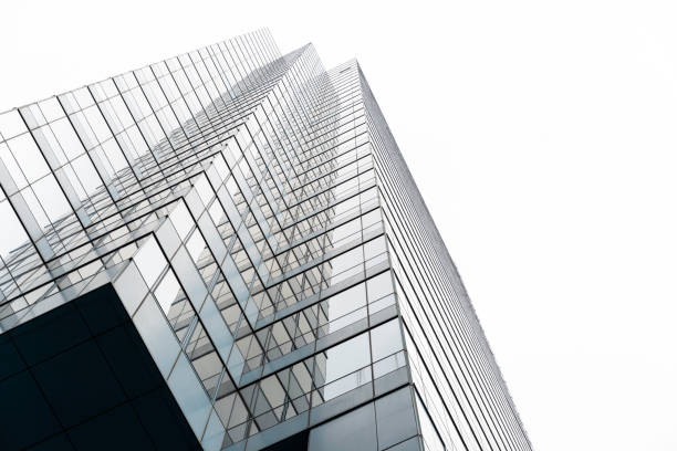 istock Low angle view of modern office building, skyscrapers, background with copy space 1213037174
