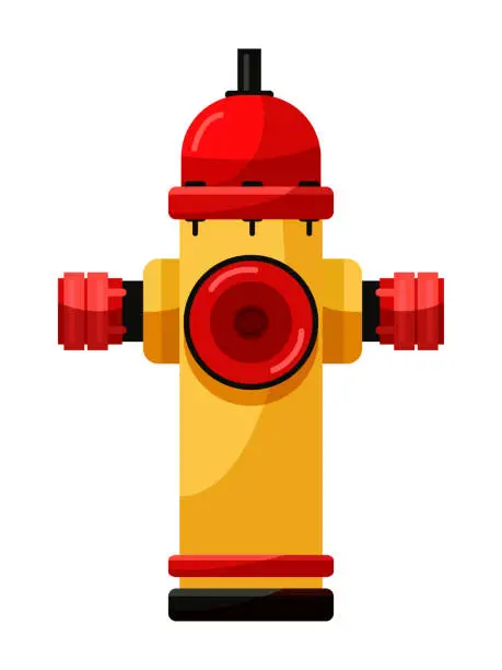 Vector illustration of Yellow fire hydrant water supply device on white