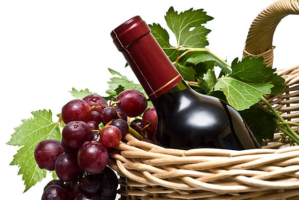 istock Basket with wine and grapes. 121304185