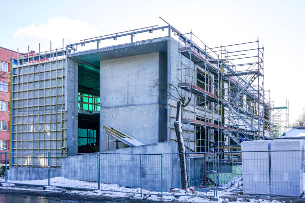 istock Concrete formwork with a folding mechanism and floor beams on construction site 1213044746