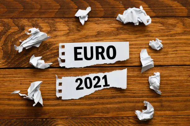 Euro 2021 text concept. Football Euro 2020 matches are postponed by UEFA for 2021.