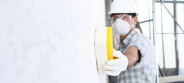 istock man builder using a sponge on  wall professional construction worker with mask, safety hard hat, gloves and protective glasses. interior building site, copy space background 1213044891