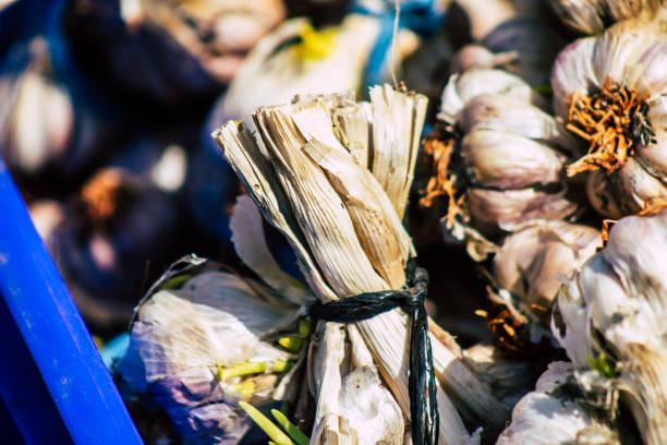 set of garlic in a stall for sale