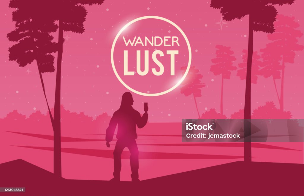 Wanderlust Poster With Man Silhouette Scene Stock Illustration ...