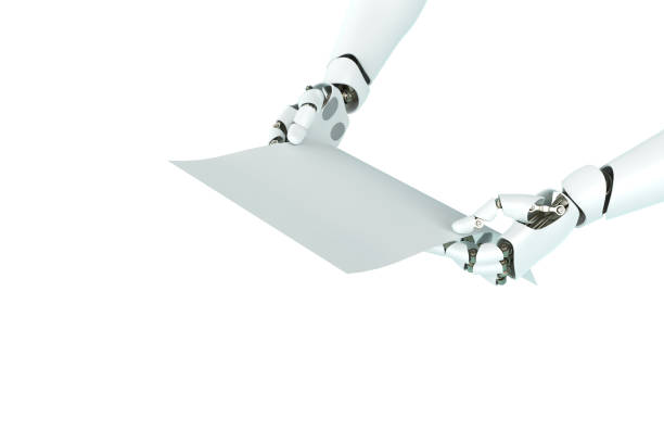 3D rendering Industrial robot arm holding a paper isolated on white background