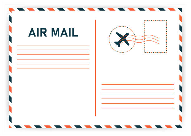 ilustrações de stock, clip art, desenhos animados e ícones de air mail. postcard travel vector in air mail style with paper texture and rubber stamps on white background. vector - air mail mail envelope blank