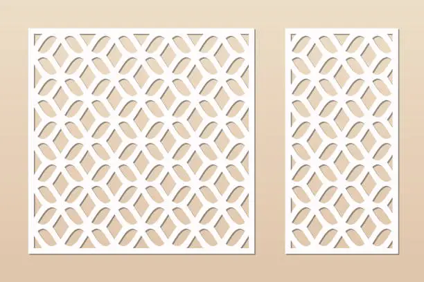 Vector illustration of Laser cut panel set. Vector template with abstract geometric pattern, grid, mesh