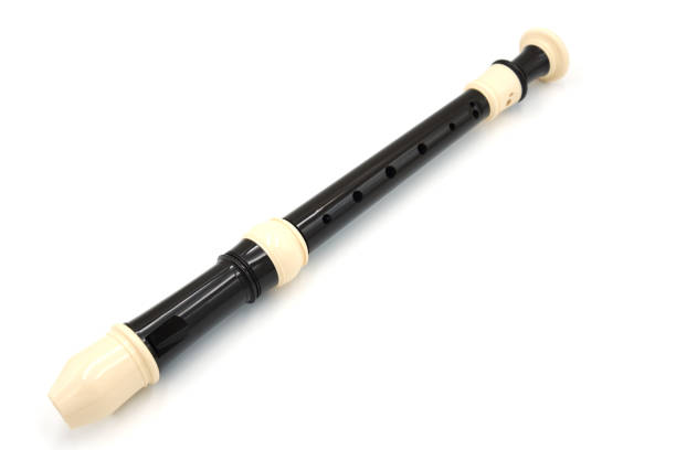 istock Black flute recorder on a white isolated background, top view 1213050165