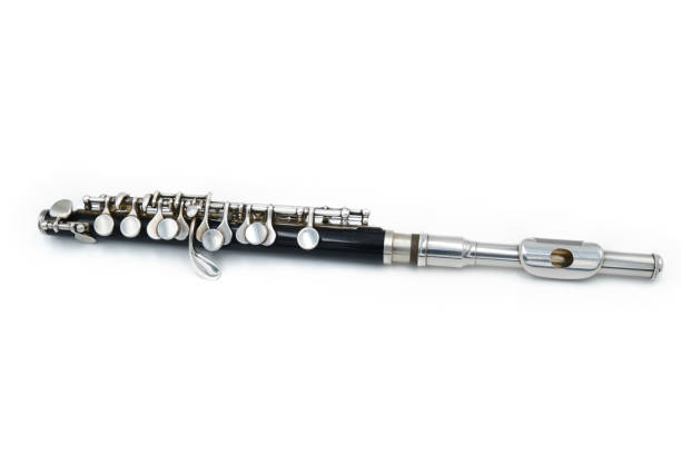 istock Black piccola flute on a white isolated background 1213050587