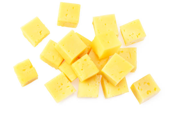 istock Cut of cheese isolated on a white background. top view 1213052596