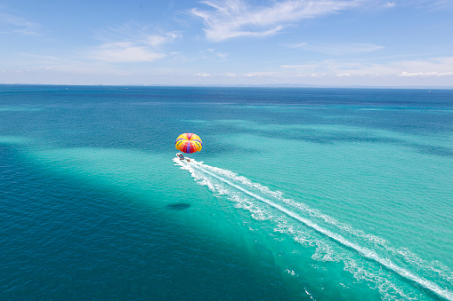 Parasailing in beautiful turquoise water