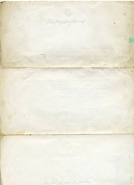 Isolated picture of old, aged white paper old white paper, back of a letter folded stock pictures, royalty-free photos & images