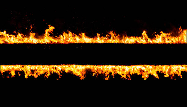 fiery lines set in black stock photo