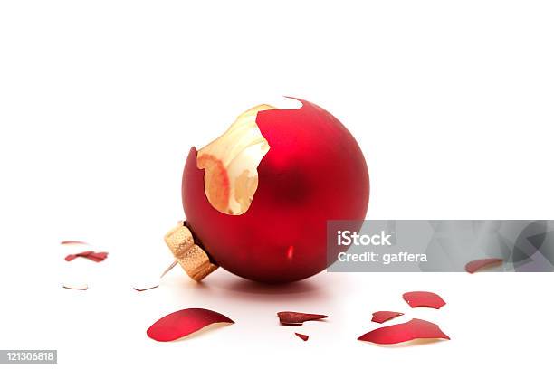Broken Red Ornament On A White Background Stock Photo - Download Image Now - Christmas Ornament, Broken, Christmas