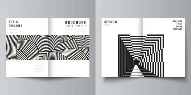 Vector illustration of Vector layout of two A4 format modern cover mockups design templates for bifold brochure, flyer, booklet, report. Geometric abstract background in minimalistic flat style with dynamic composition.