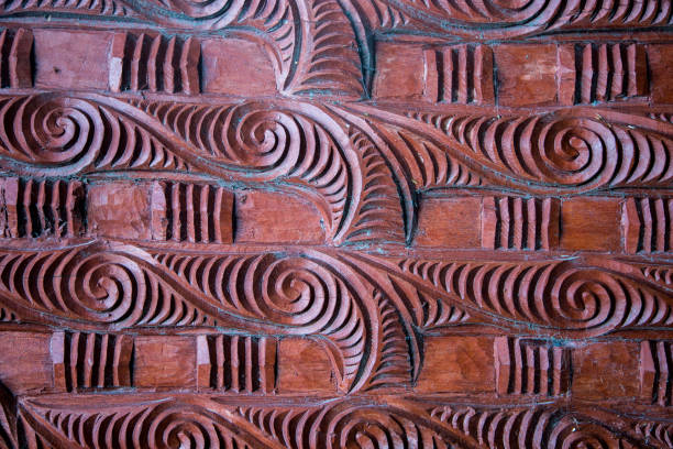 An example of traditional Maori wood carving with stunning use of patterns and design, as seen in Rotorua.