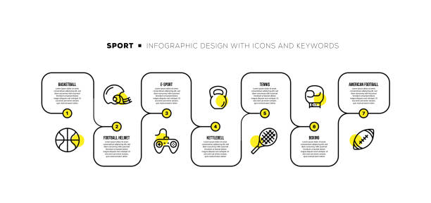 infografik-designvorlage mit sport-schlüsselwörtern und symbolen - hockey grafiken stock-grafiken, -clipart, -cartoons und -symbole