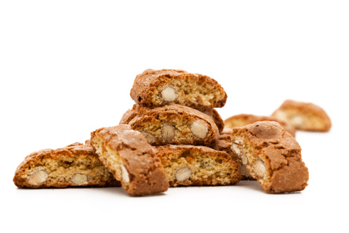 close-up of italian almond cookies on white background