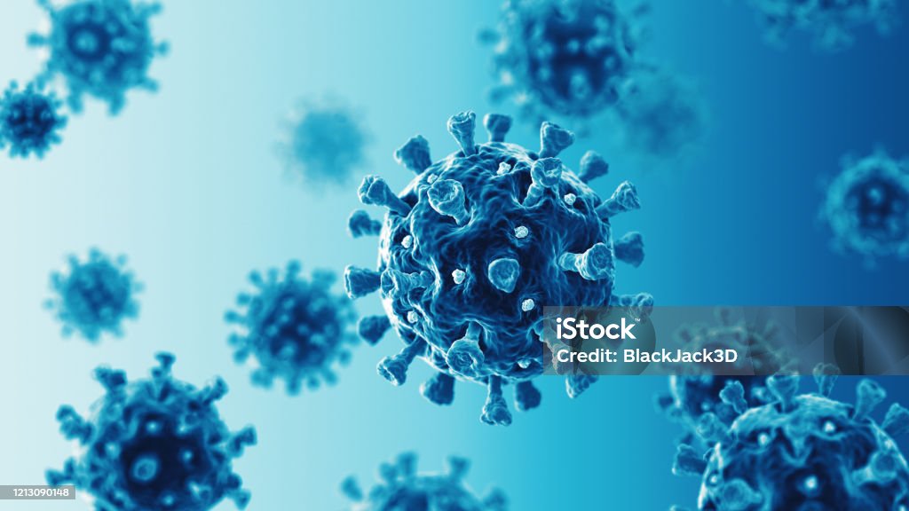COVID-19 Blue Coronavirus. COVID-19. 3D Render Coronavirus Stock Photo